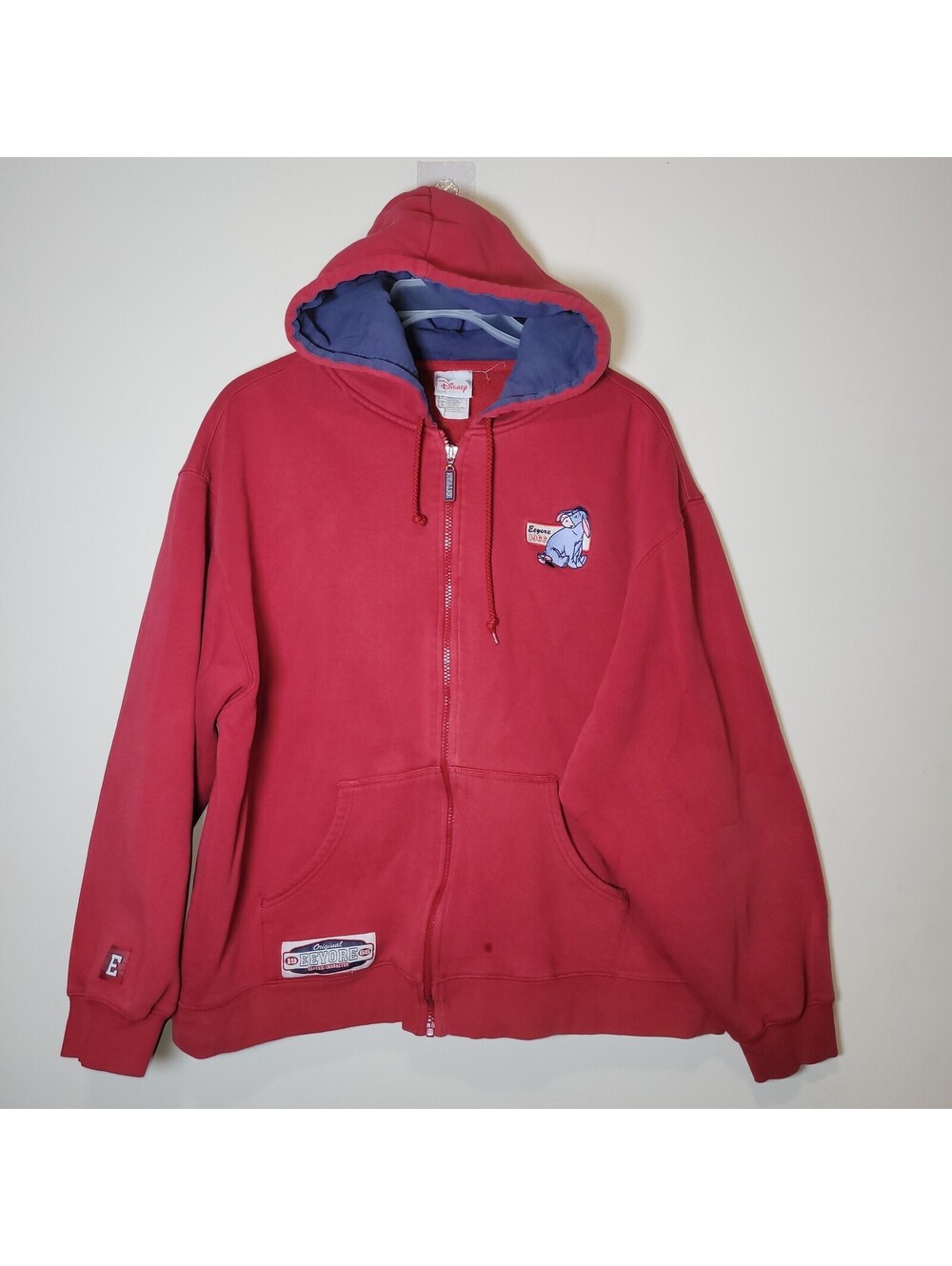 Disney Store Eeyore Winnie the Pooh Zip Hoodie Sweatshirt Large Red Blue READ